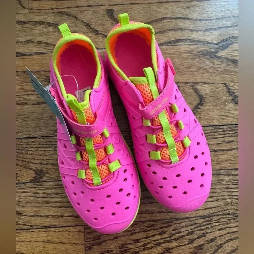 NWT New STRIDE RITE Phibian Land 2 Water Shoes Sandals Neon Pink Orange Yellow 1
